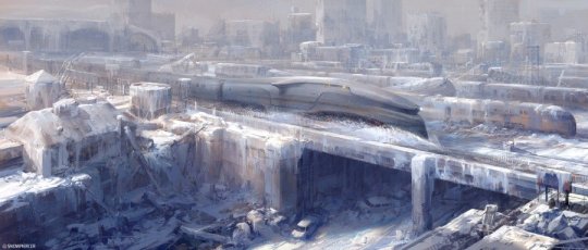 Snowpiercer plows through the snow covered landscapes